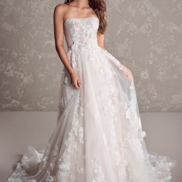 Maggie Sottero - Laila A-Line Strapless 3D Floral Wedding Gown - Picture 1 of 8